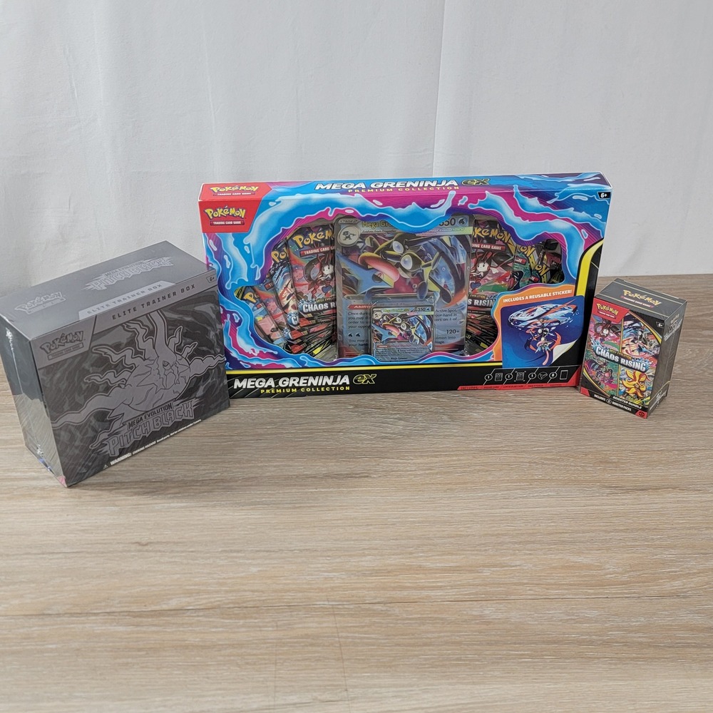 Pokemon TCG Mega Greninja EX Premium Pitch Black ETB Chaos Rising Sealed Bundle